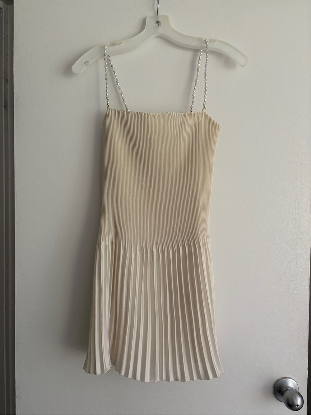 Abercrombie & Fitch Cream White Pleated Slip Dress with Pearl Chain Straps